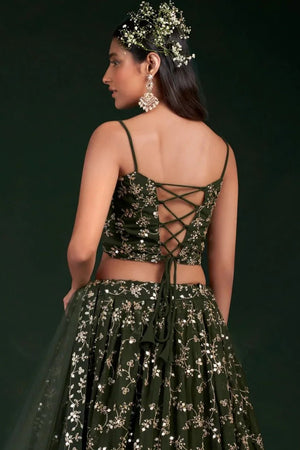 Green Sequin Georgette Lehenga