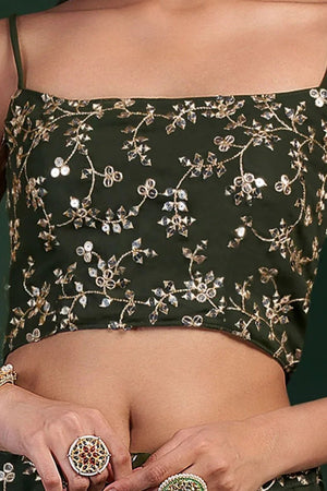 Green Sequin Georgette Lehenga