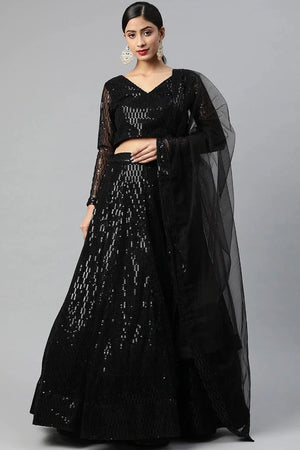 Black Sequin Net Lehenga