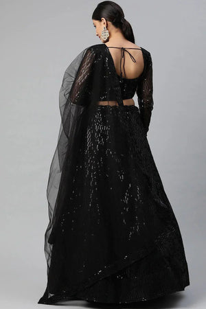 Black Sequin Net Lehenga