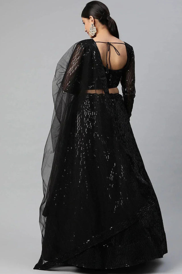 Black Sequin Net Lehenga