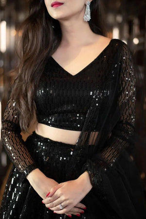 Black Sequin Net Lehenga