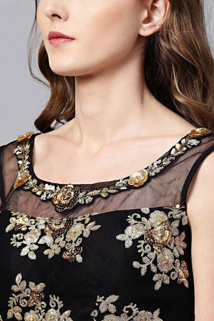 Black Floral Embroidered Net Lehenga