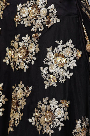 Black Floral Embroidered Net Lehenga