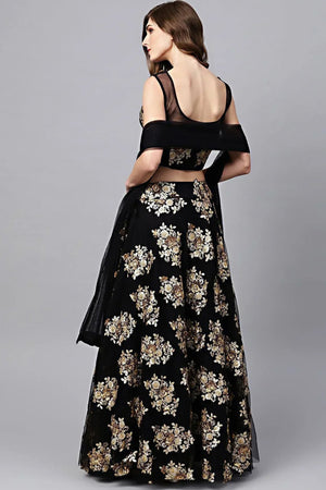 Black Floral Embroidered Net Lehenga