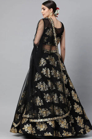 Black Floral Embroidered Net Lehenga