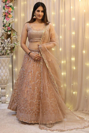 Peach Floral Embroidered Georgette Lehenga