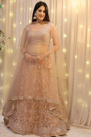Peach Floral Embroidered Georgette Lehenga