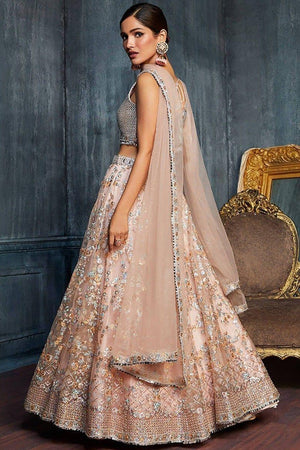 Peach Floral Embroidered Georgette Lehenga