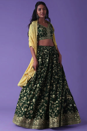 Green Floral Embroidered Georgette Lehenga