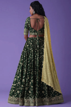 Green Floral Embroidered Georgette Lehenga