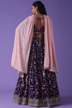 Violet Floral Embroidered Georgette Lehenga