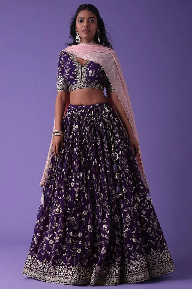 Violet Floral Embroidered Georgette Lehenga