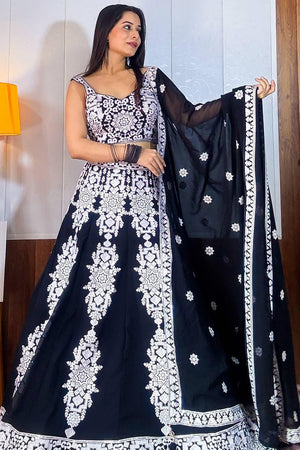 Black Embroidered Georgette Lehenga