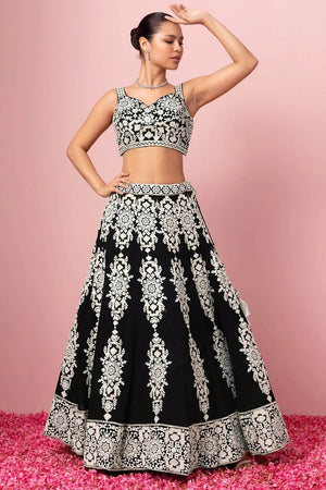 Black Embroidered Georgette Lehenga
