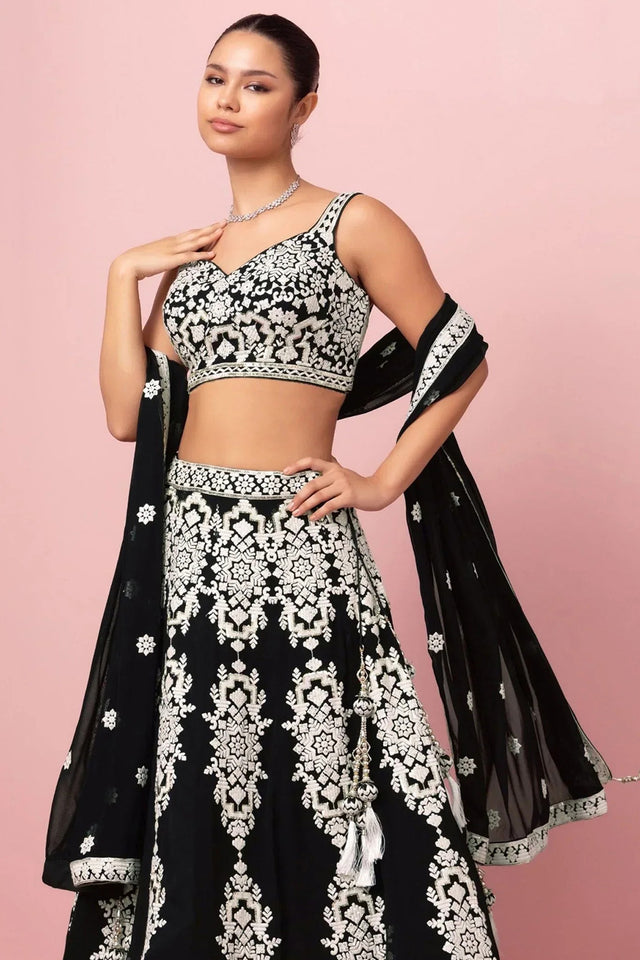 Black Embroidered Georgette Lehenga