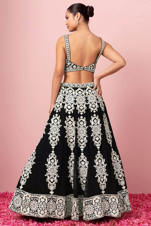 Black Embroidered Georgette Lehenga