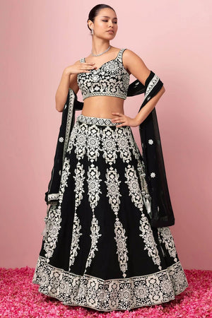 Black Embroidered Georgette Lehenga