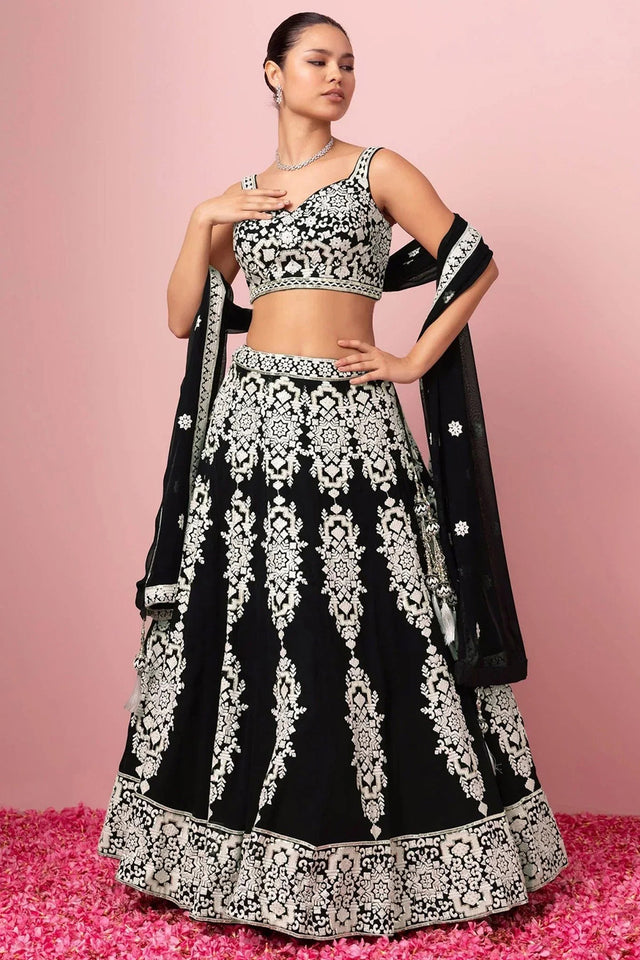 Black Embroidered Georgette Lehenga
