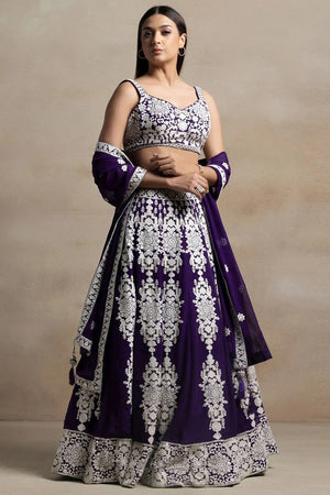 Violet Embroidered Georgette Lehenga