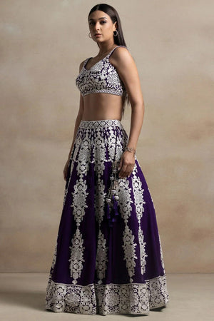Violet Embroidered Georgette Lehenga