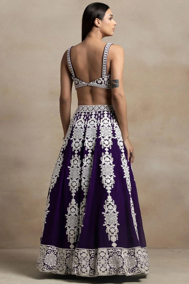 Violet Embroidered Georgette Lehenga