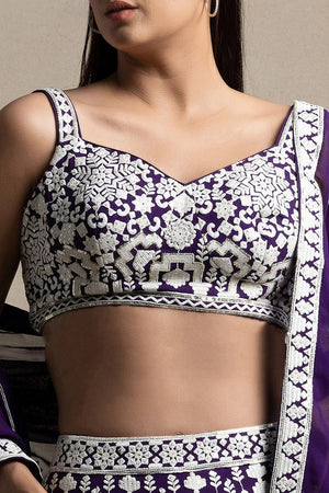 Violet Embroidered Georgette Lehenga