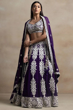 Violet Embroidered Georgette Lehenga