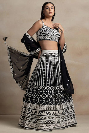 Black Embroidered Georgette Lehenga