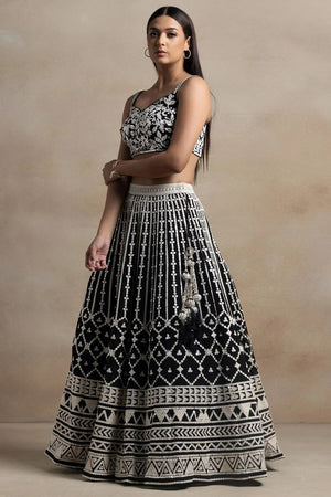 Black Embroidered Georgette Lehenga