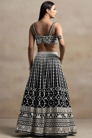 Black Embroidered Georgette Lehenga