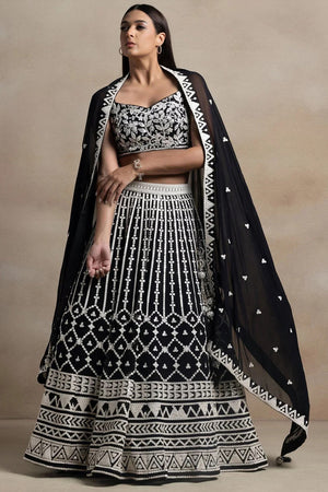 Black Embroidered Georgette Lehenga