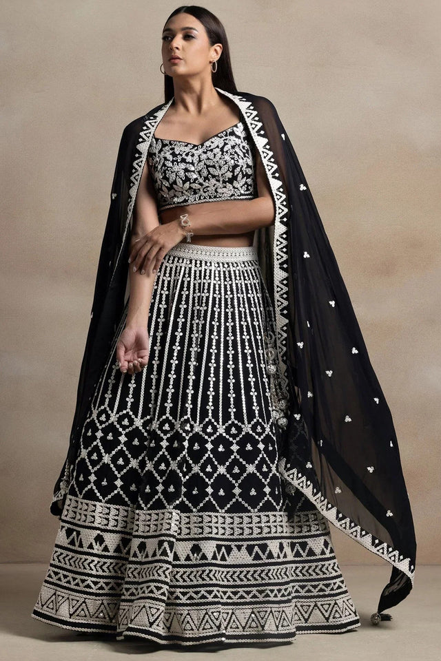 Black Embroidered Georgette Lehenga