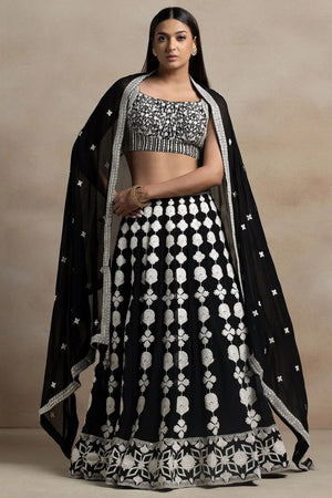 Black Embroidered Georgette Lehenga