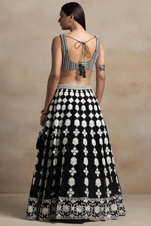Black Embroidered Georgette Lehenga