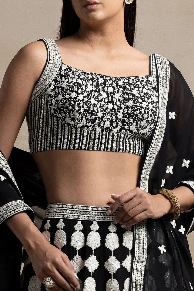 Black Embroidered Georgette Lehenga