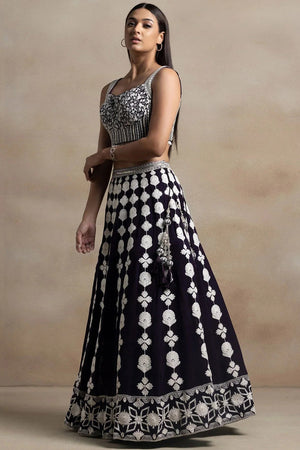 Violet Embroidered Georgette Lehenga