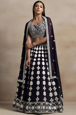 Violet Embroidered Georgette Lehenga