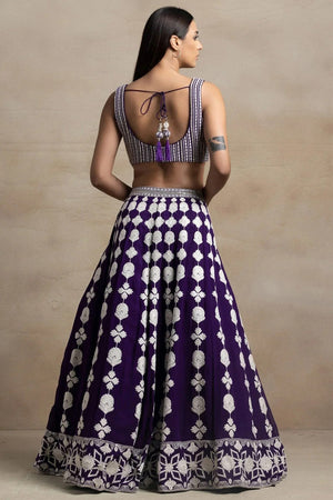 Violet Embroidered Silk Lehenga
