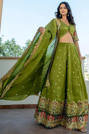 Green Sequin Georgette Lehenga