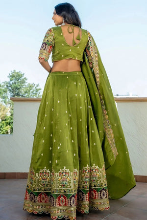 Green Sequin Georgette Lehenga