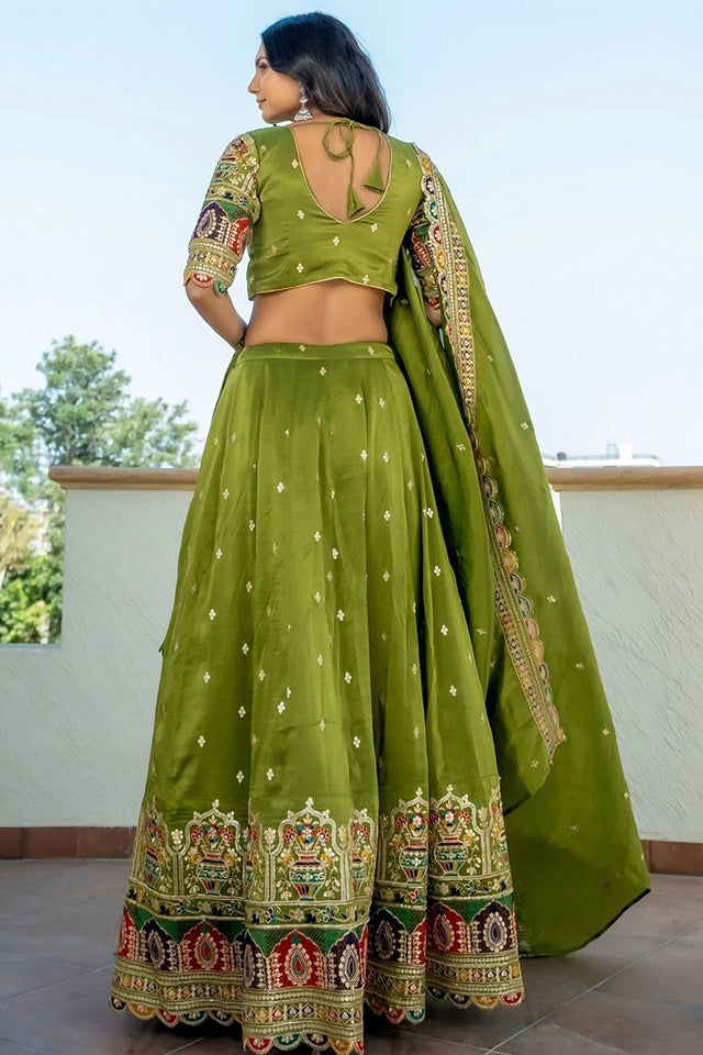 Green Sequin Georgette Lehenga