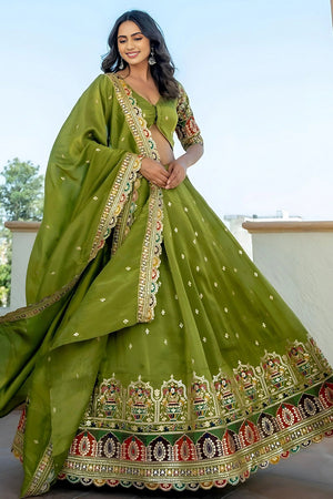 Green Sequin Georgette Lehenga