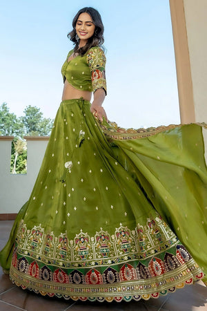 Green Sequin Georgette Lehenga