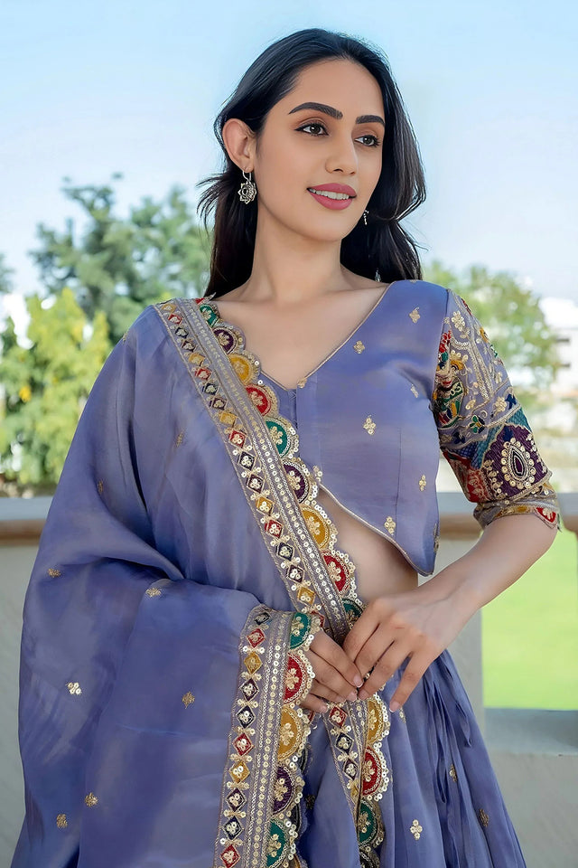 Lavender Sequin Georgette Lehenga