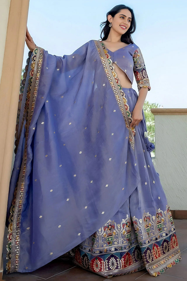 Lavender Sequin Georgette Lehenga