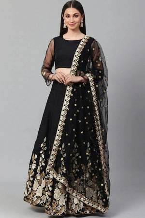 Black Floral Embroidered Georgette Lehenga