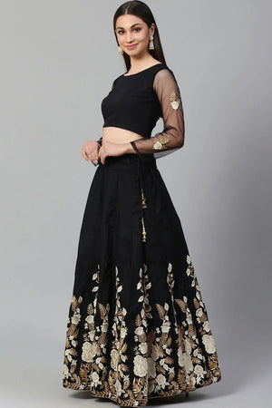 Black Floral Embroidered Georgette Lehenga