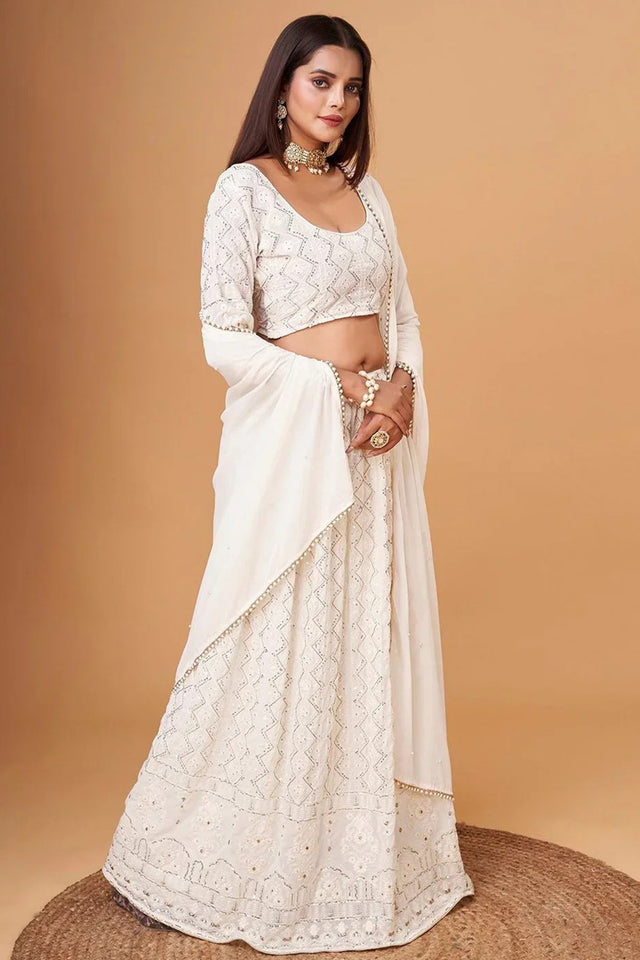 White Sequin Net Lehenga