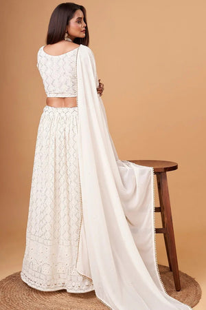 White Sequin Net Lehenga